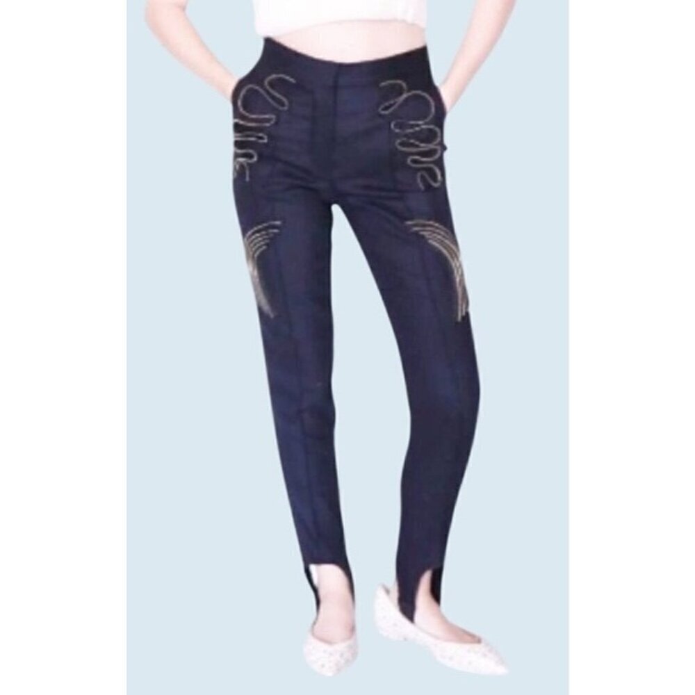 Stella McCartney Navy Zipper Ruffle Detail Stirrup Pants Size Small
